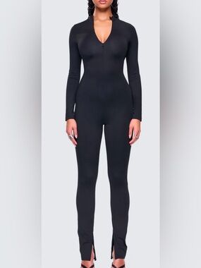 Finesse Black Long Sleeve Mock Neck Jumpsuit